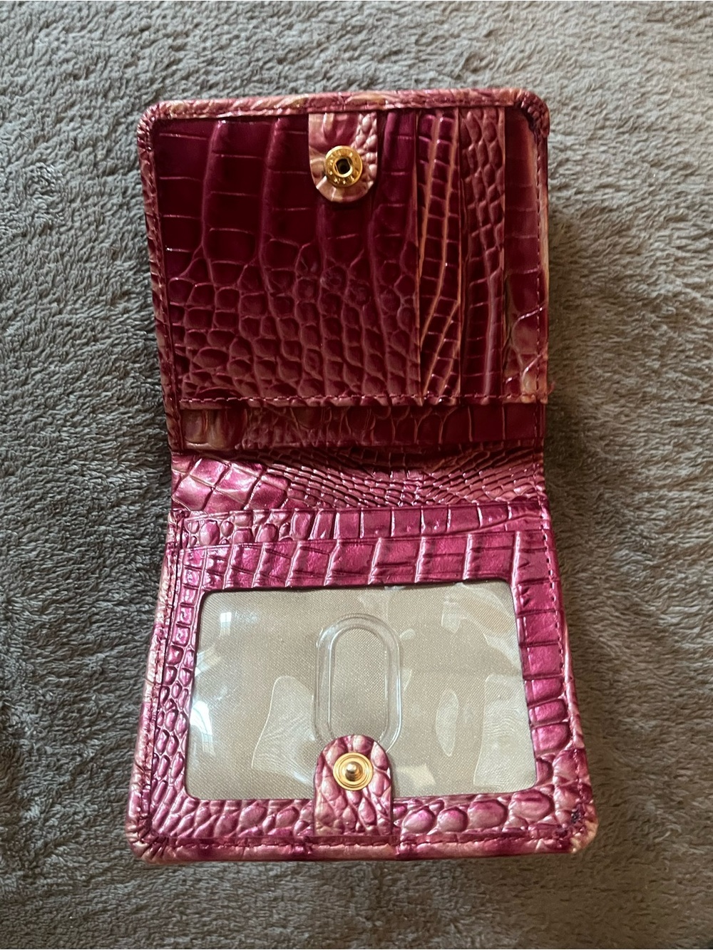 Brahmin Rose Croc-Embossed Compact Wallet with Gold Bar - Picture 3 of 3